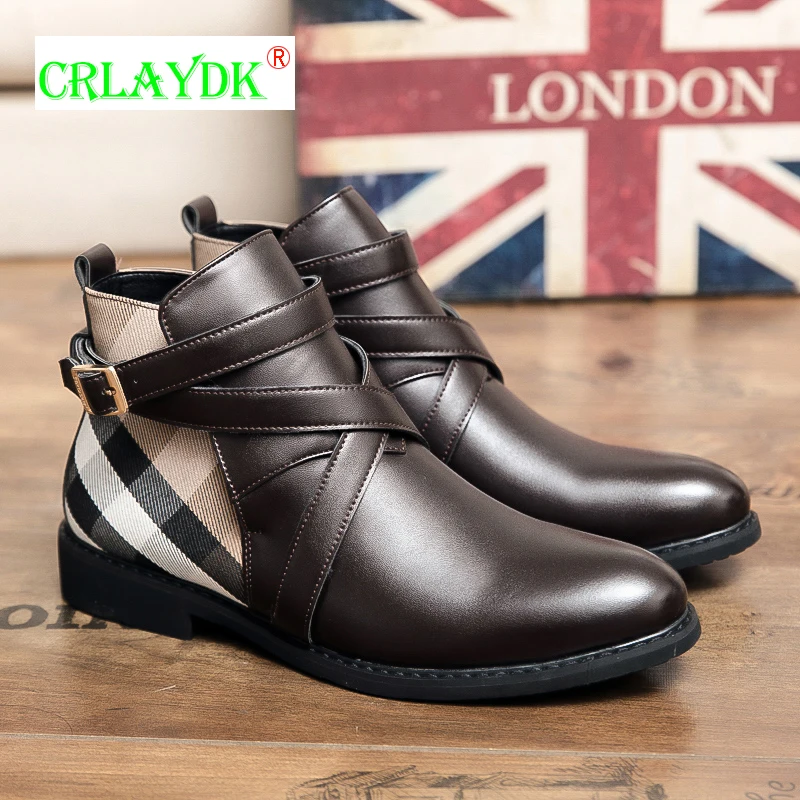

Модные мужские ботинки CRLAYDK на ремешке, кожаные деловые классические ботинки челси, роскошные деловые офисные Ботинки без шнуровки