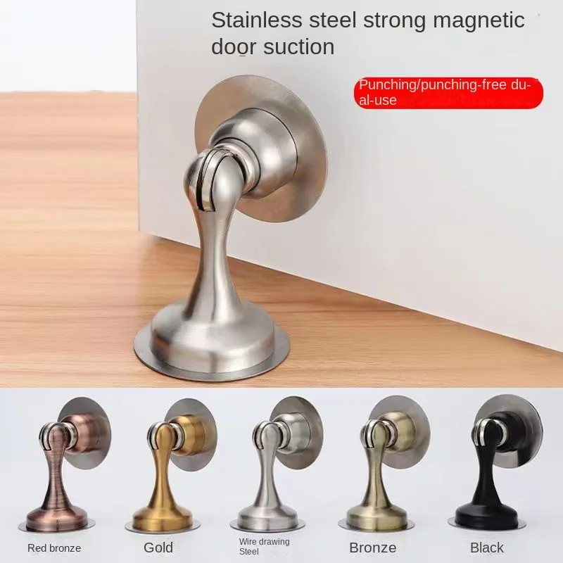 

Stainless Steel Magnetic Door Stopper Sticker Hidden Door Holders Catch Floor Wall Mounted Nail-free Doorstop Door Hardware