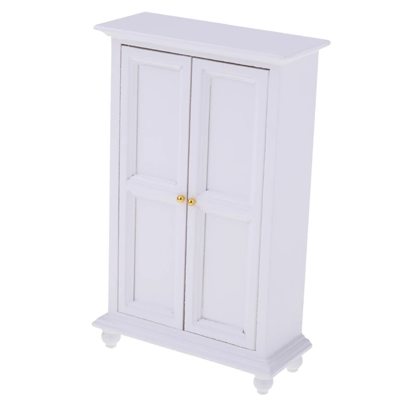 1:12 Dollhouse Miniature Furniture White Wooden Wardrobe Cabinet Realistic Model Creative Doll Accessories For Kids Gift