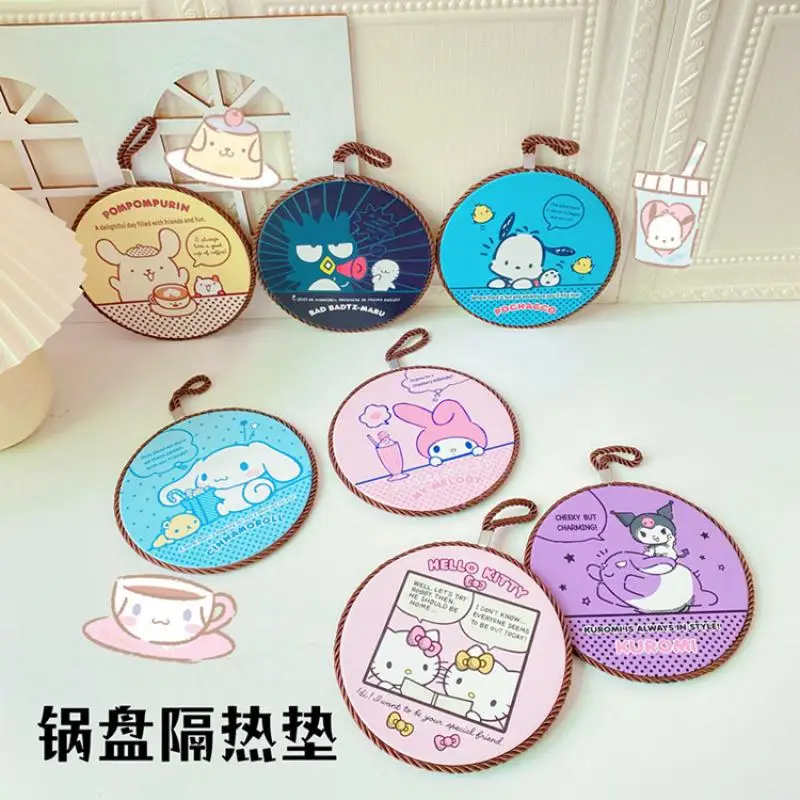 

Sanriod Hellokitty Kuromi Ins Cartoon Heat Insulation Home Dining Mat Plate Mat Dining Table Mat Anti-Scalding Bowl Mat Tea Mat