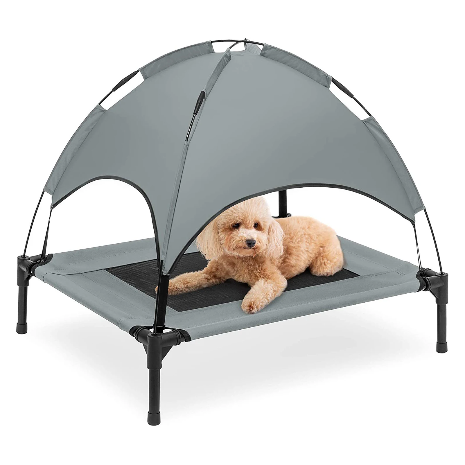 

Поднятая кровать для собаки, поднятая кроватка для питомца с навесом, прочная портативная поднятая кроватка для питомца для кемпинга или пл...