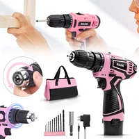 14piece 12v lithium ion screwdriver pink electric drill hole electrical screwdriver hand driver wrench power tools tool kit