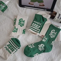 korean couple socks soft fashion ins letter green mid calf length outdoor sports striped daily elastic warm spring summer autumn