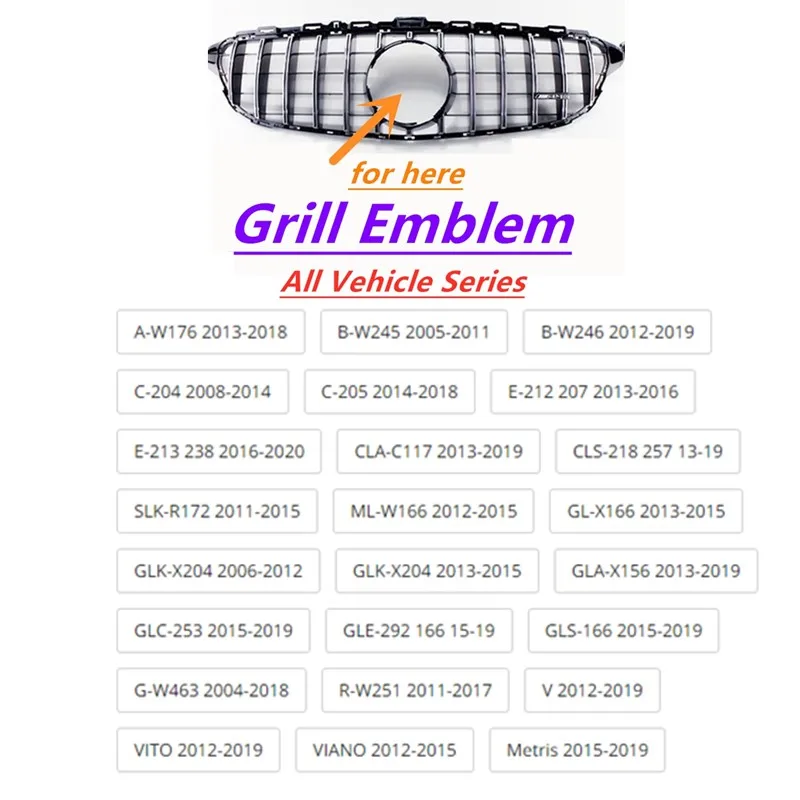 

Mirror Front Emblem For A B C E CLA CLS SLK GLK GLA GL ML GLC GLE GLS G R V VITO VIANO Metris W176 W245 W246 W204 W205 W212 W213
