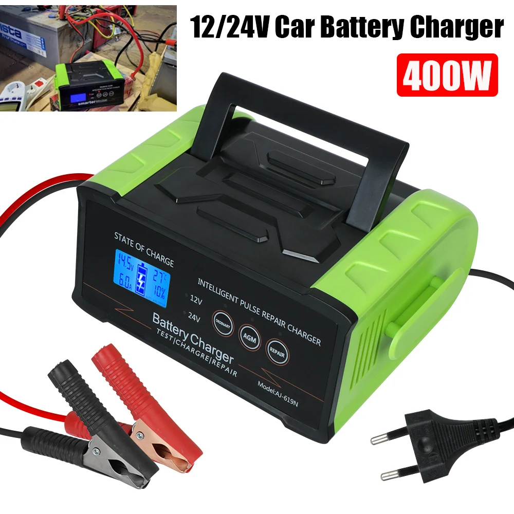 

For Car Truck Boat Motorcycle High Power 400W Smart Battery Charger Trickle Smart Pulse Repair Car Battery Charger 12V-24V