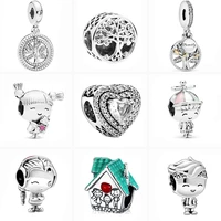 2021 new cute boy girl family tree heart beads fit original pandora charms silver color bracelets diy women jewelry accessories