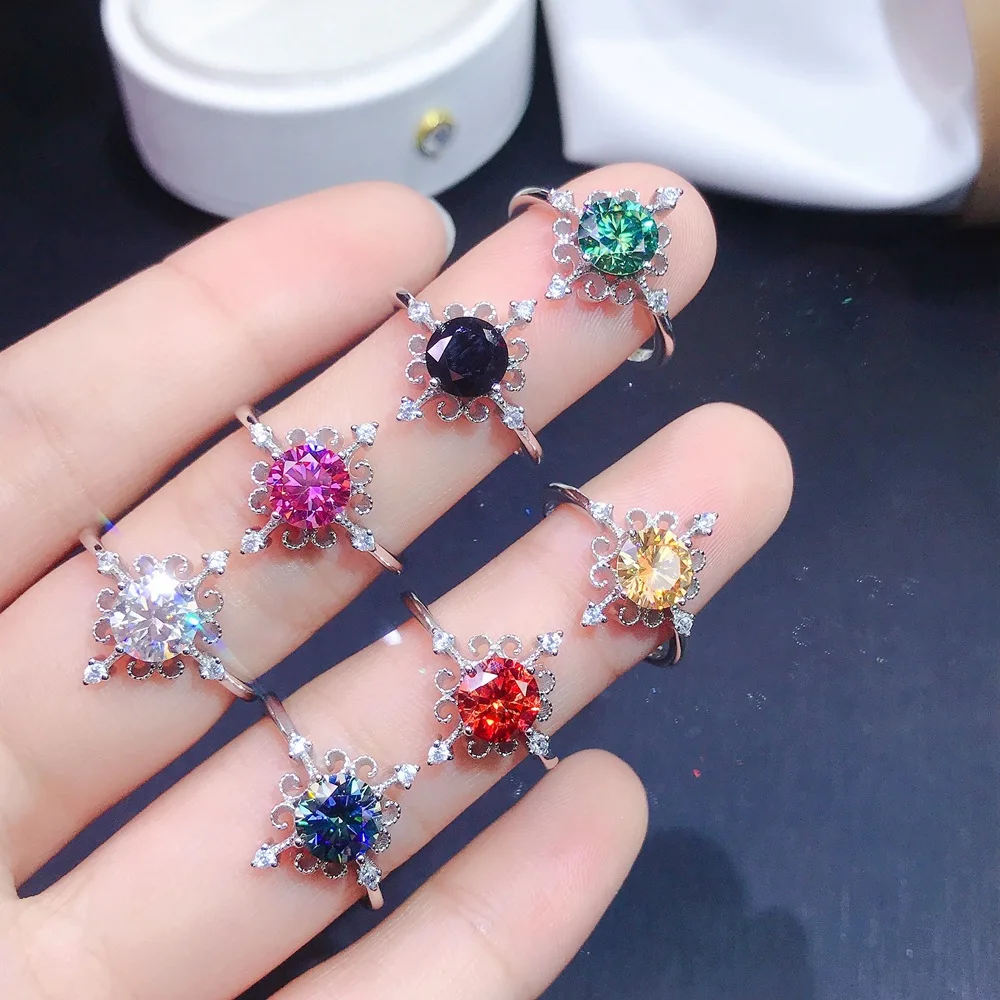 

MeiBaPJ 7 Colors 1 Carat Moissanite Fashion Cross Ring for Women With GRA Certificate 925 Sterling Silver Fine Wedding Jewelry