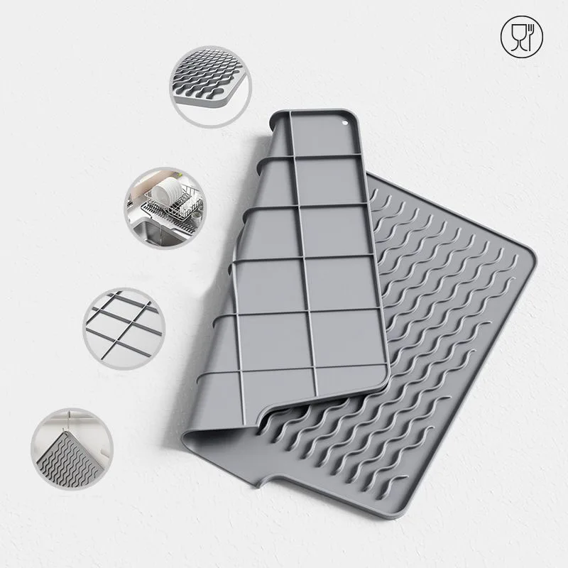Сушилка для посуды Силиконовый коврик Нескользящий Кухонный сушки Коврики стола
