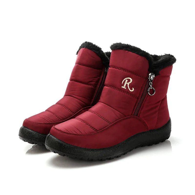 

Winter Waterproof Snow Boots Women Warm Cotton Padded Shoes for Woman 2021 Double Zipper Thicken Plush Ankle Botas Mujer