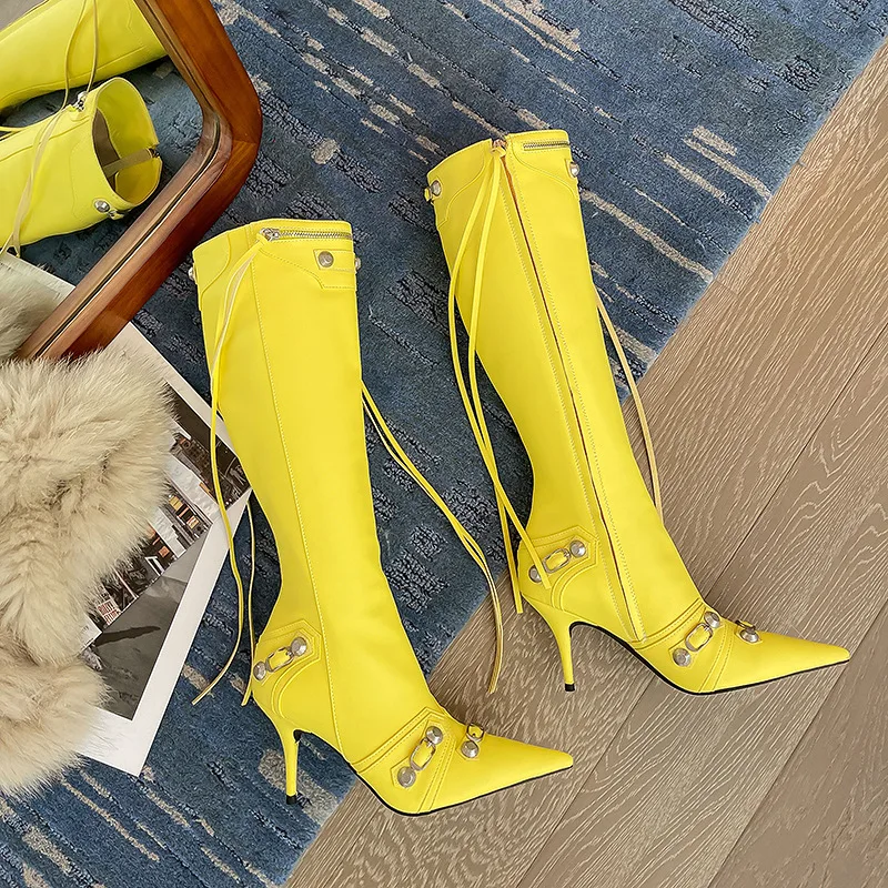 New Arrival Women's Boots for 2023 Over-the-Knee Pointed Toe Boots with Studs and Side Zipper, Plus Size Fashionable Boots