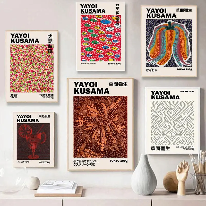 

Abstract Yayoi Kusama Poster Gallery Exhibition Wall Art Prints Museum Japan Canvas Painting Retro Living Room Home Decoration