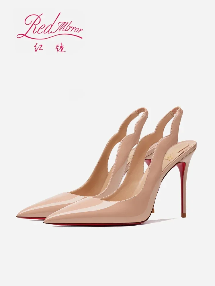 Новые остроконечные черные туфли телесного цвета на высоком каблуке женские