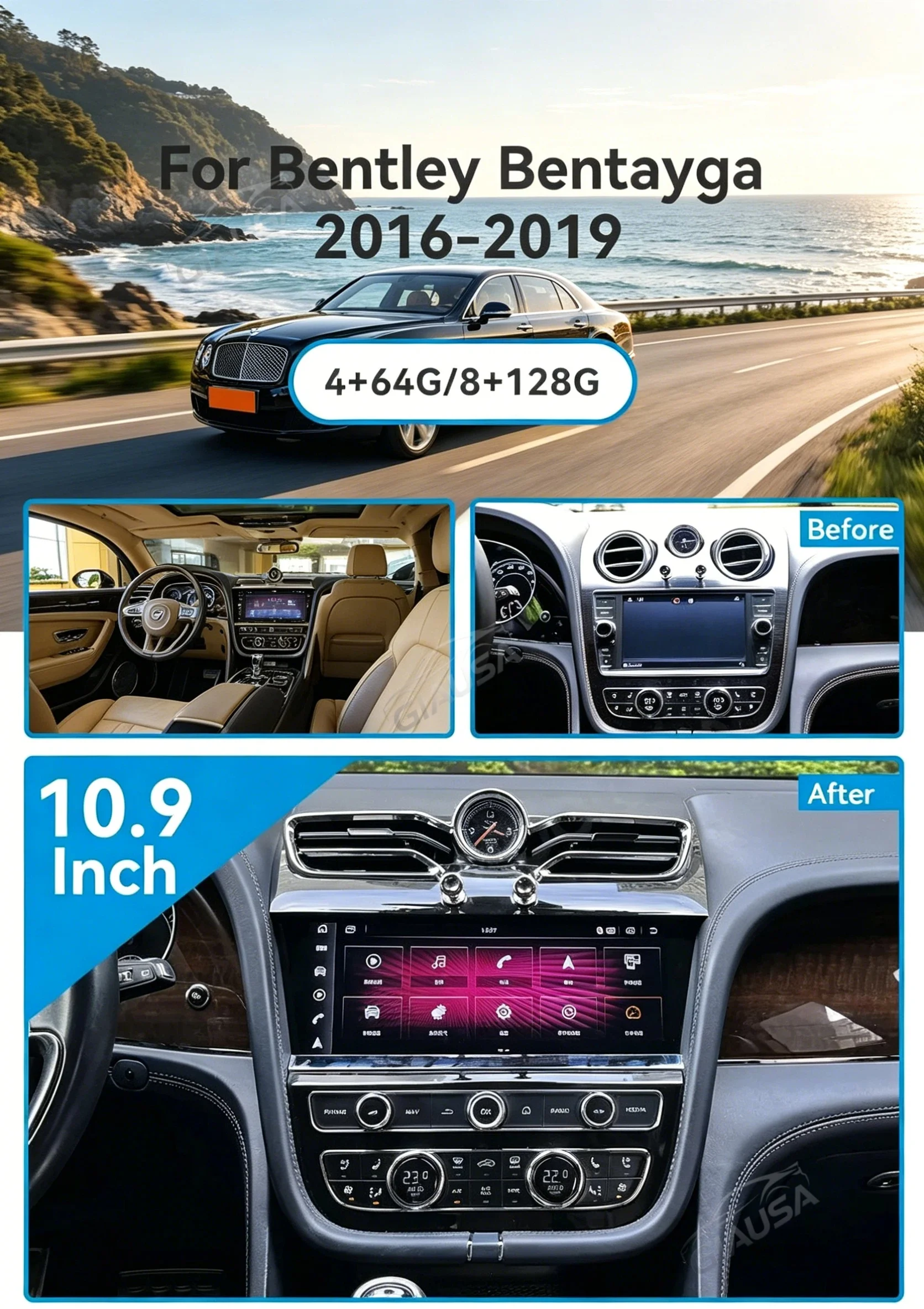 Автомагнитола с Android 14 для Bentley Flying Spur Continental GT 2005-2019, Qualcomm, Android Auto, мультимедийный дисплей (art.: 3920dbe077ecb) - 3920dbe077ecb