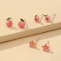 the peach blossom peach stud earrings six combination fashion natural pure and fresh plant temperament sweet lovely wholesale