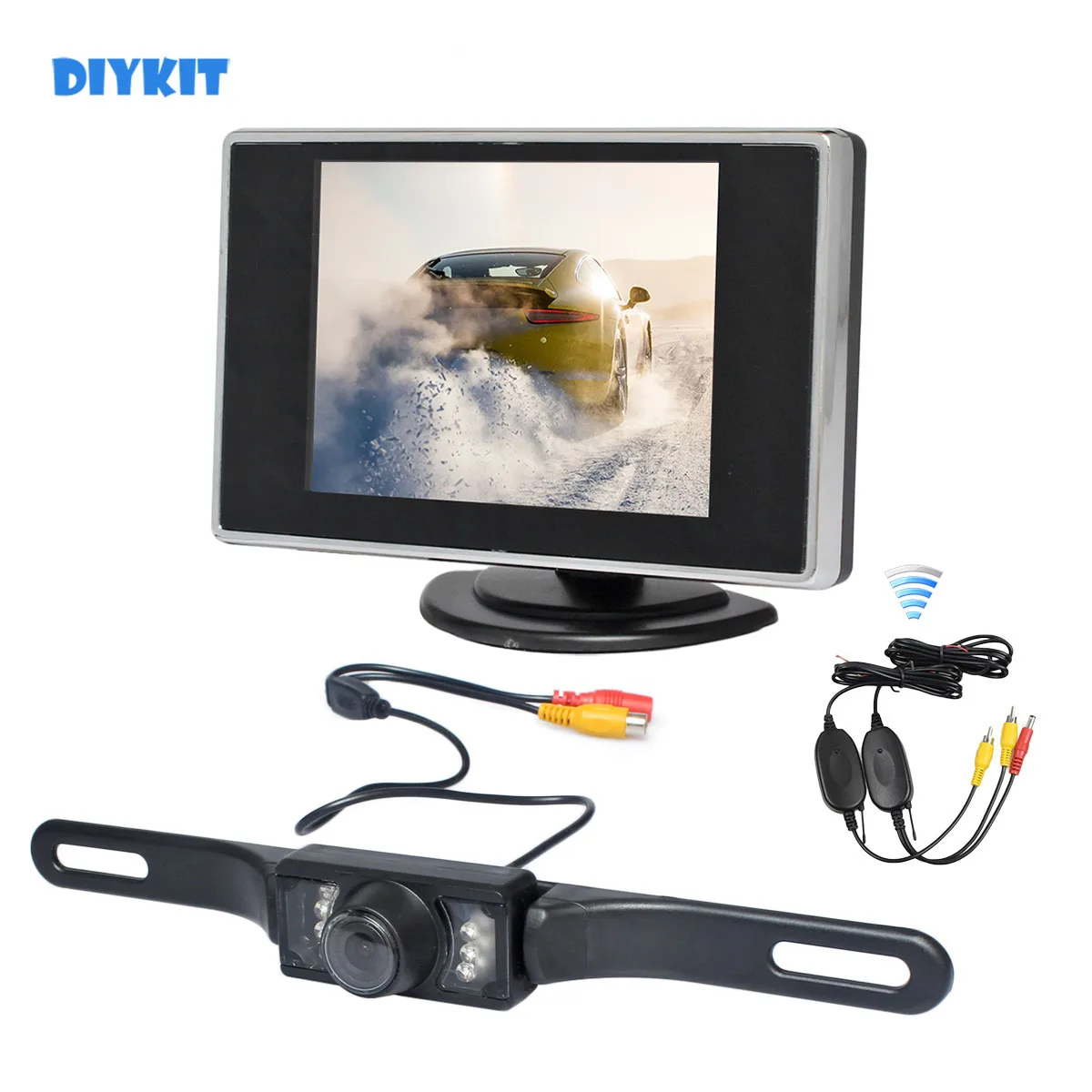 DIYKIT Wireless 3.5 inch TFT LCD Car Monitor Rear View Kit Reversing IR Camera Parking Assistance System
