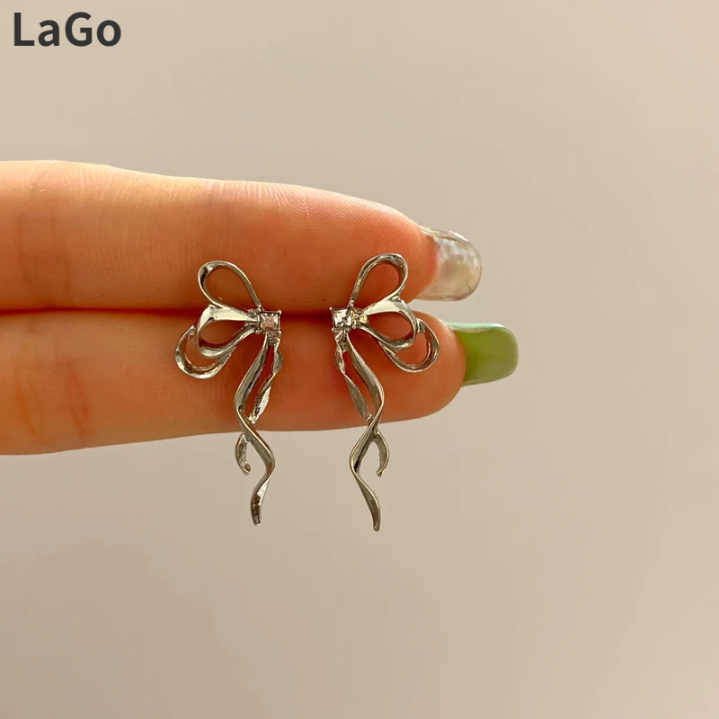 

Modern Jewelry S925 needle Bowknot Earrings Popular Style Geometric Metal Silvery Color Women Earrings For Party Gift Wholesale
