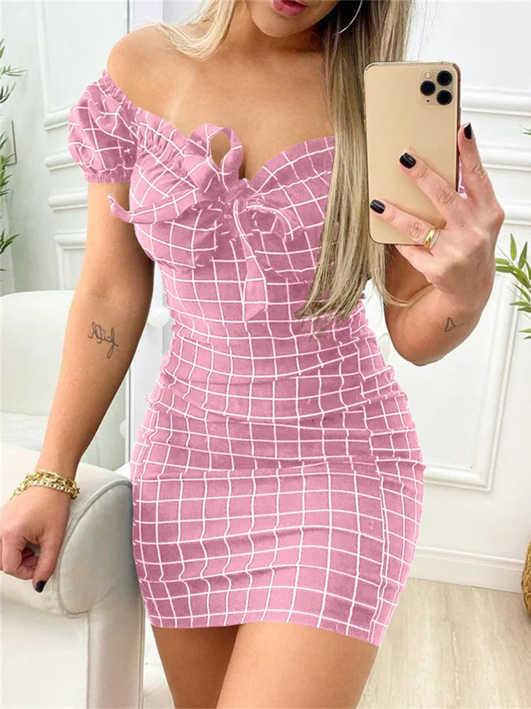Женское сексуальное платье в клетку с принтом вечерние облегающие