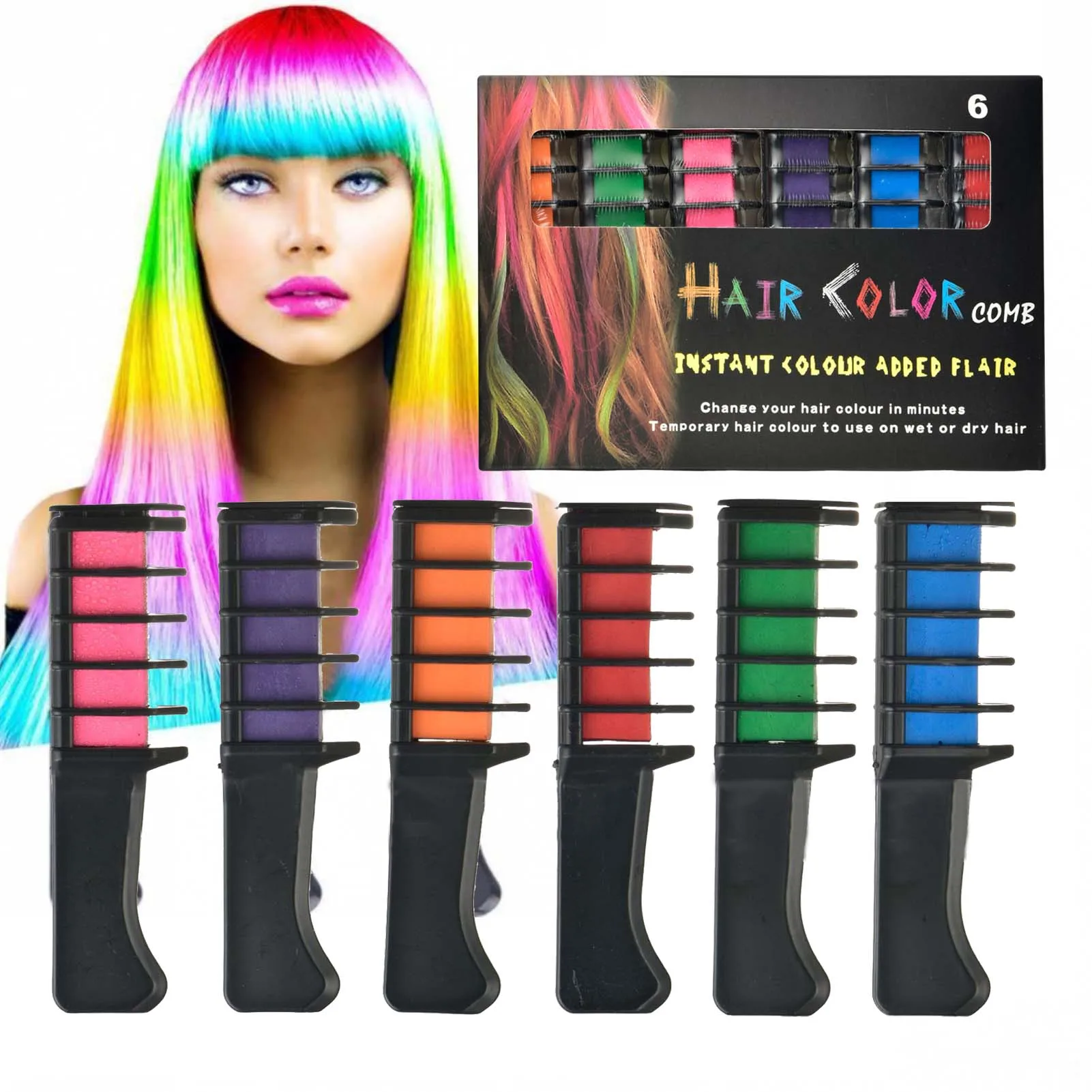 

6 Colors Mini Temporary Hair Chalk Comb Dye Application Brush To Paint Hair For Girls Birthday Party Cosplay Halloween Christmas