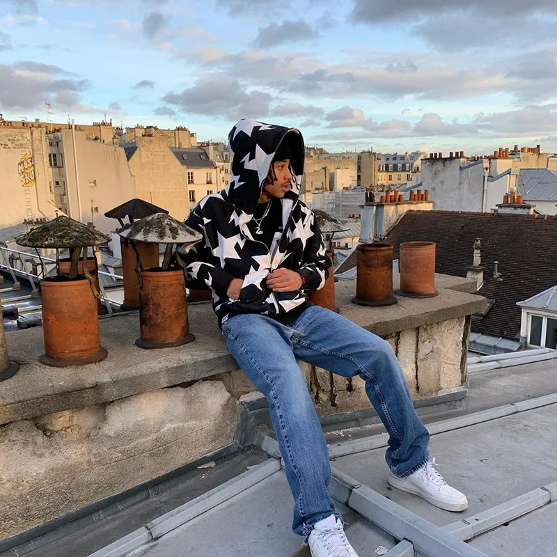 Толстовка мужская с капюшоном Модный свитшот на молнии длинным рукавом в стиле