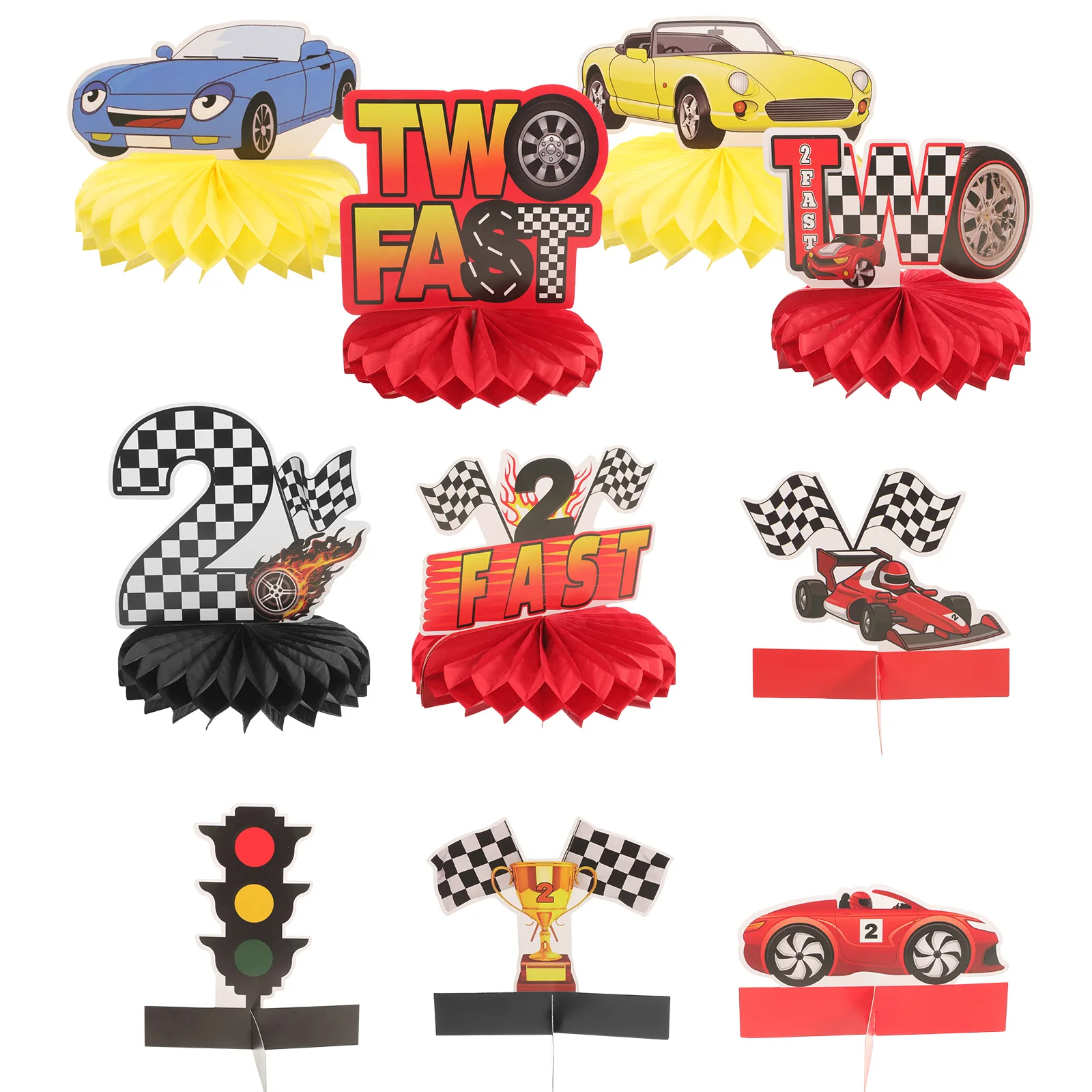 

10 Pcs Car Party Ornaments Table Cake Insert Decorations Racing Honeycomb Paper Centerpiece