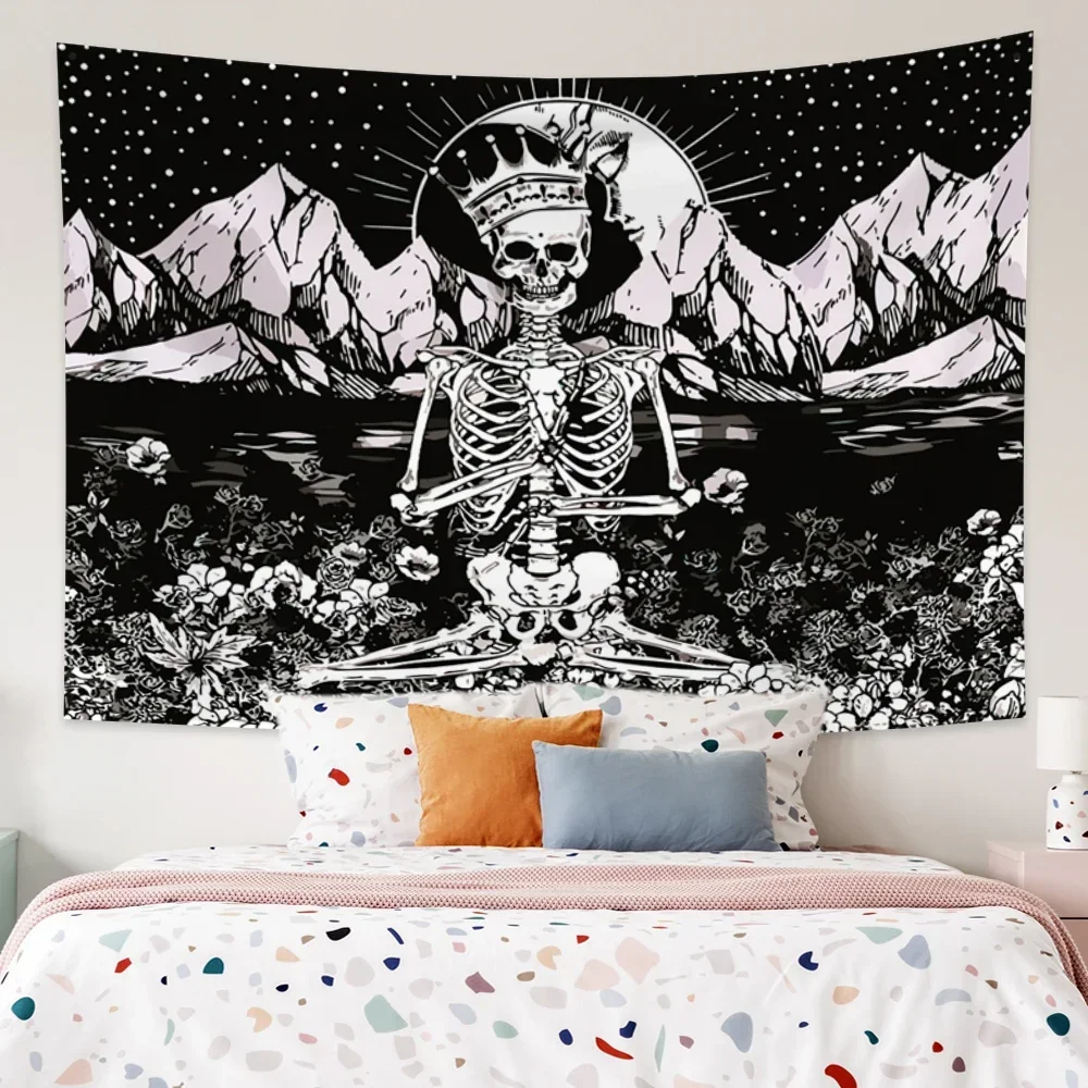 Witchcraft Skull Moon Tapestry Mountain Wall Hanging Psychedelic Mandala Rug Cloth Home Decor