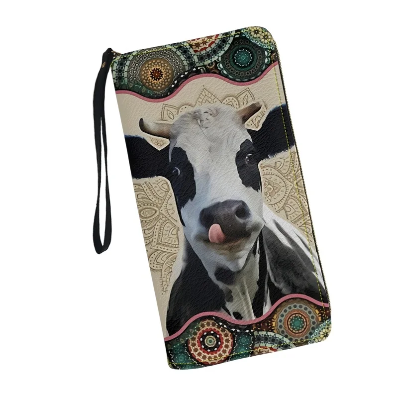 Belidome Mandala Cow Wristlet Wallet for Womens Leather RFID Blocking Zip Around Card Holder Organizer Travel Clutch Bags