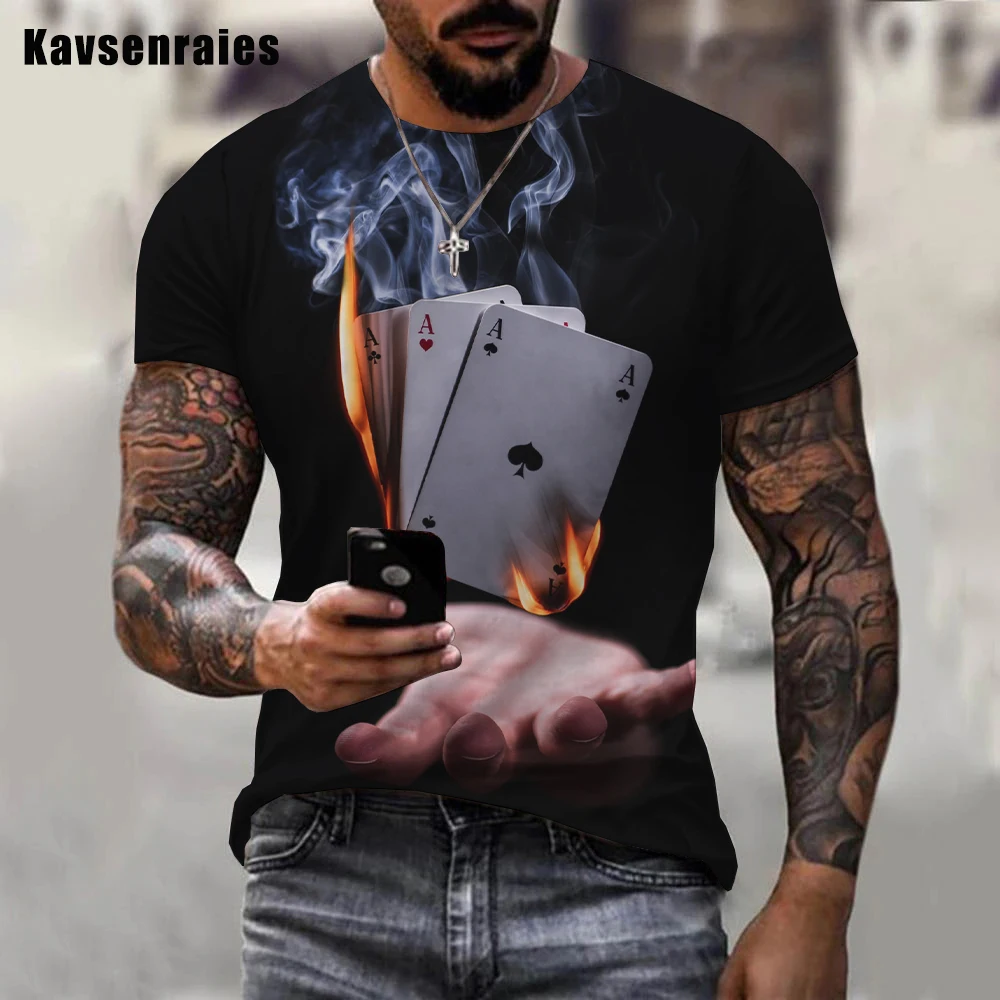 Футболка с 3D-принтом игральных карт и пламени для мужчин женщин модная