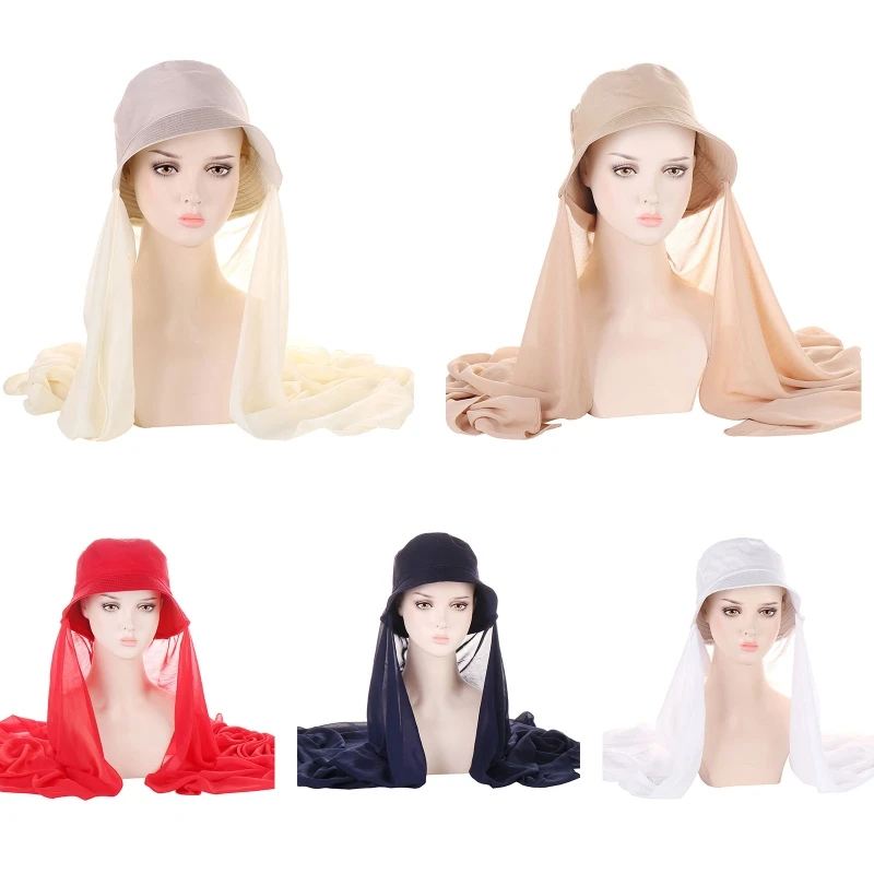

Hijab With Caps Muslim Hijab Scarf Headcovering Scarf Tudung Hijab Chiffon Wrap Head Scarf Non-slip Veil Scarf For Women