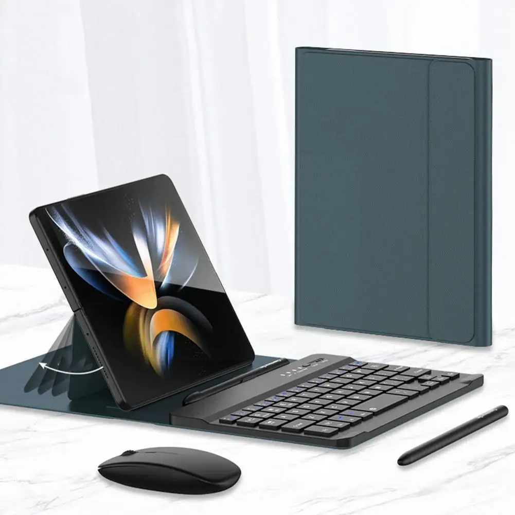 

Wireless Bluetooth Keyboard With Bracket Leather Case Stylus Bluetooth Mouse For Samsung Galaxy Z Fold 3 Bluetooth Keyboard M4C0