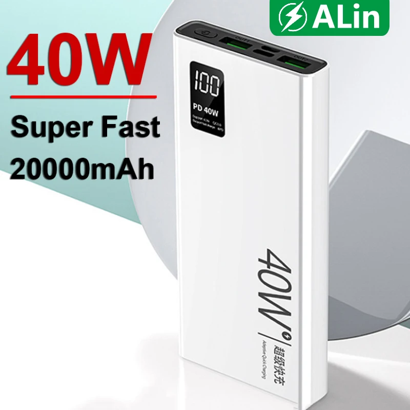 

Супербыстрое зарядное устройство PD40W, портативное Внешнее зарядное устройство с цифровым дисплеем на 20000 мАч для IPhone, Xiaomi, Huawei, QC3.0
