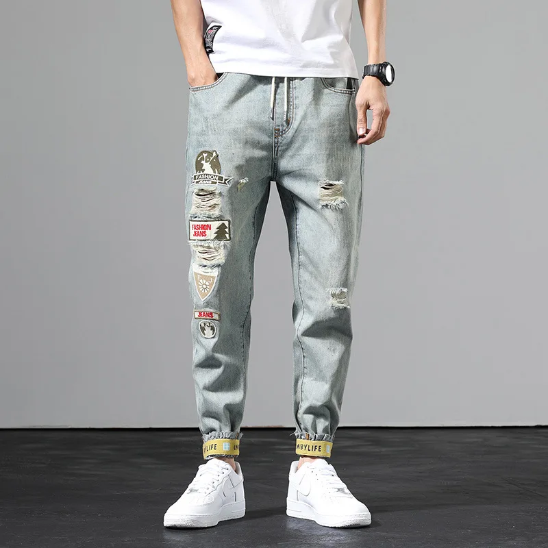 ICCLEK Casual Ripped Jeans Thin Jeans Men's Jeans Plus Size Jeans  Black Ripped Jeans  Skinny Jeans