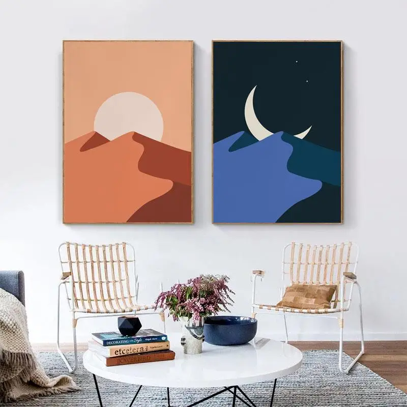 

Minimalist Canvas Painting Boho Wall Art Moon Sun Desert Scenery Nordic Posters Prints Simple Home Decor For Living Room Bedroom