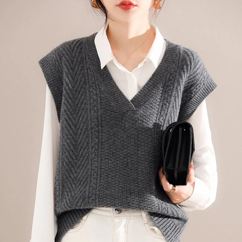 Двухниточный утолщенный тяжелый свитер 00 женский жилет с v-образным вырезом
