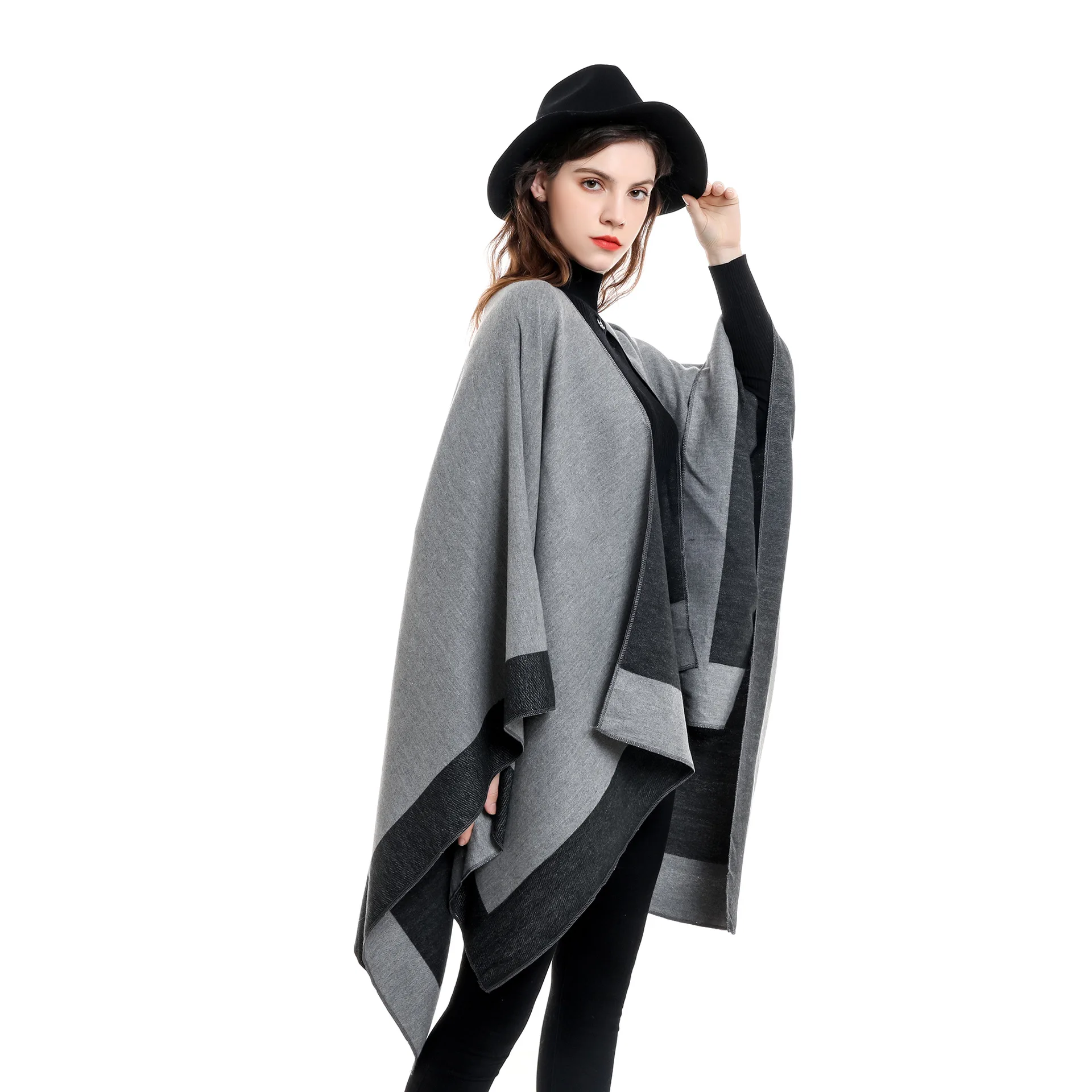 2022 Spring  Autumn Solid Color European  American Travel Shopping New Women's Warm Big Shawl Sunscreen Gray Cloak Scarf