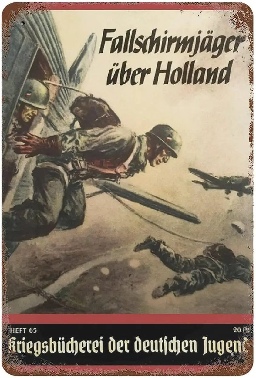 

s1, Vintage Funny - WW2 German Luftwaffe Paratroopers Over Holland - Ретро металлическая жестяная вывеска Кухня Домашний декор Паб Забавная новинка Co