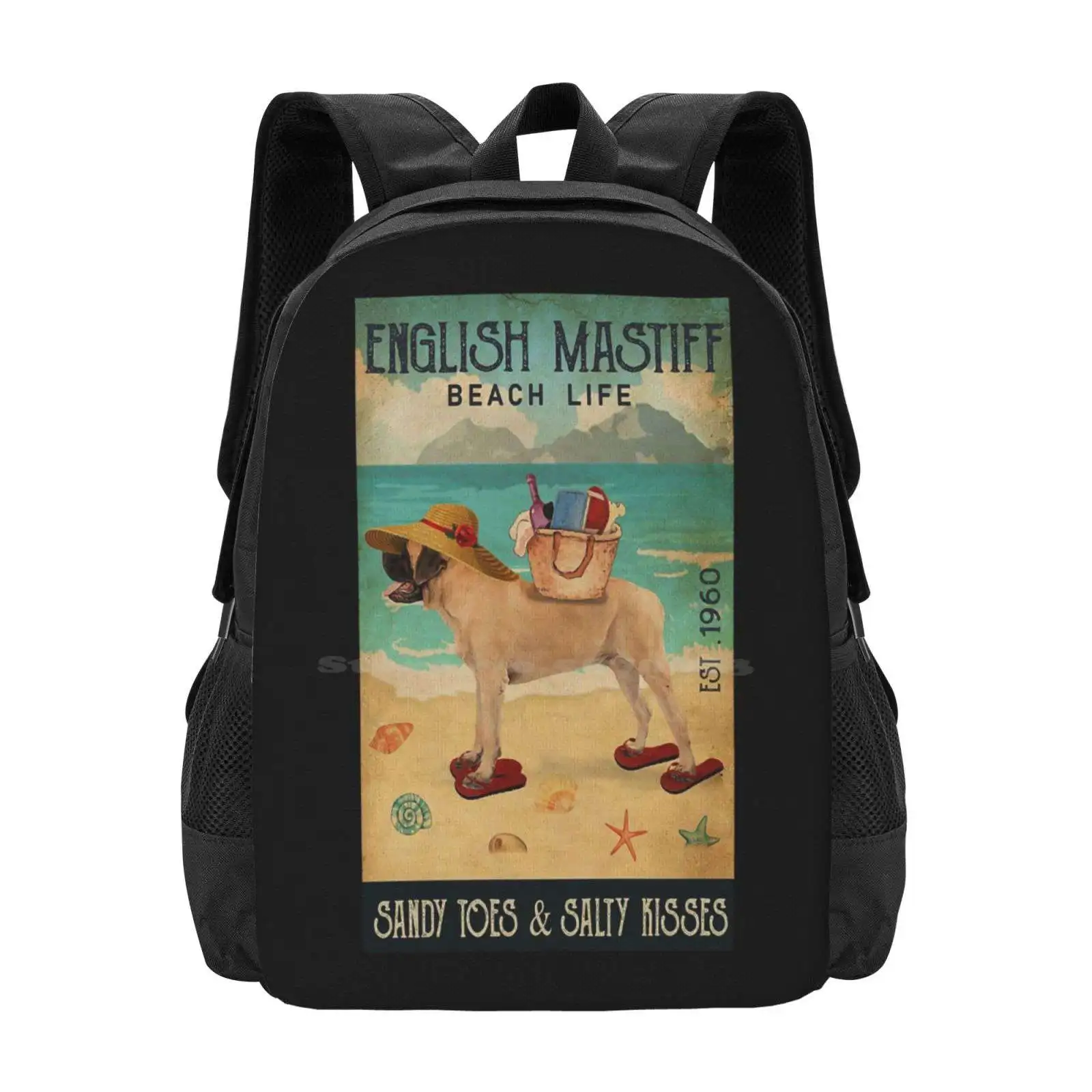

English Mastiff Dog Beach Life Sandy Toes School Bag Big Capacity Backpack Laptop English Mastiff Dog Beach Life Furries