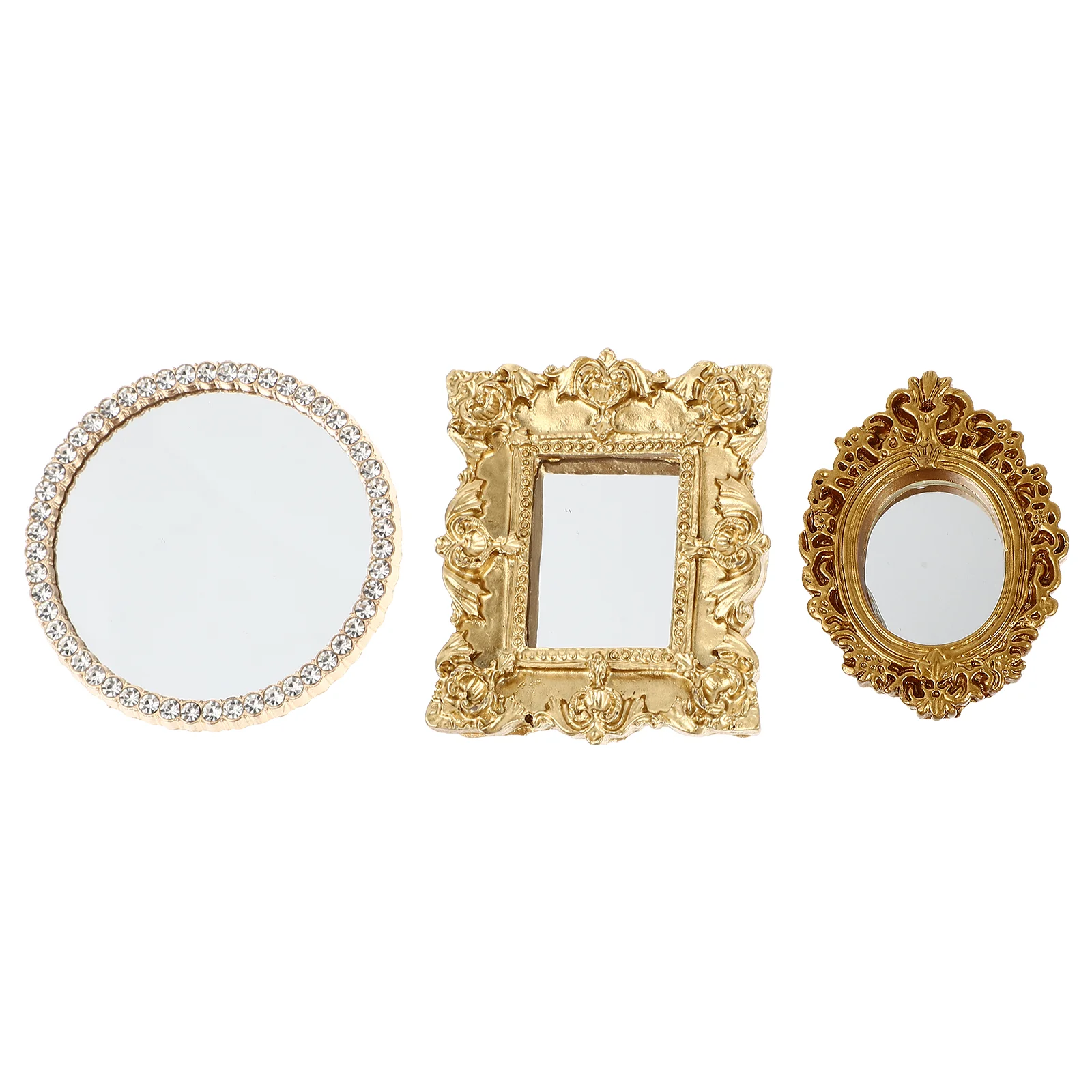 

3 Pcs Mini Classic Mirror Kids Desk Accessories Miniature Model Retro Photo Frame House Resin Adornments Supplies Child