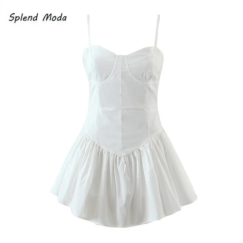 

Женское винтажное мини-платье Splend, Белое Облегающее Платье с V-образным вырезом, складками и оборками, на бретельках, лето 2022