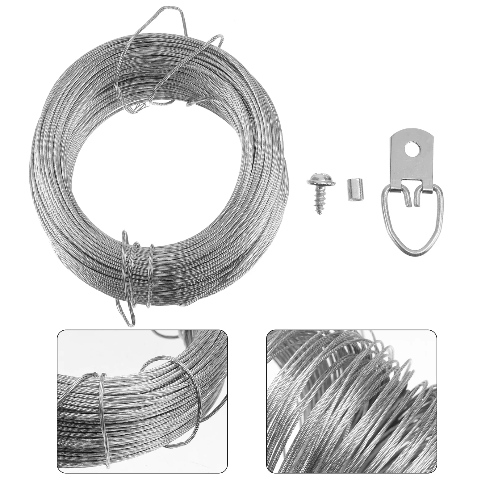 

Hanging Wire For Picture Frames, D Picture Hangers with Screws and Wire ( 20m Wire Rope+ 20 Sets of Rings )