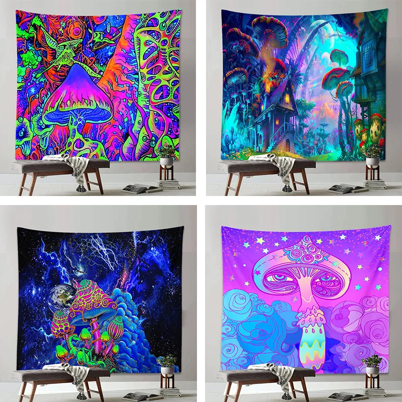 

Home Decor Mushroom Background Cloth Tapestry Sofa Underwater World Jellyfish Background Tapestry Ultraviolet Tapestry