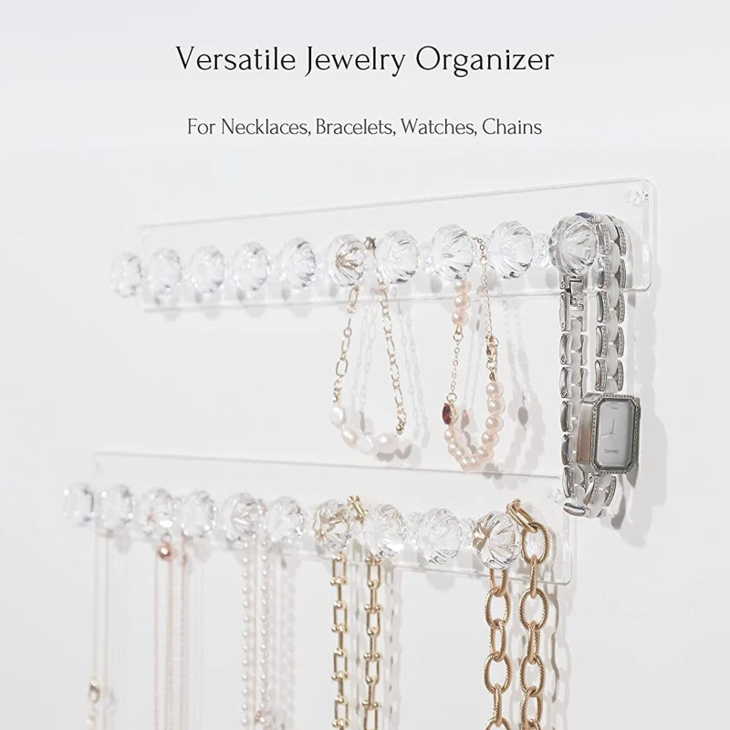 

Органайзер для ожерелий и ювелирных изделий, настенное крепление, прозрачная вешалка для ожерелий с 10 крючками для хранения ювелирных изде...