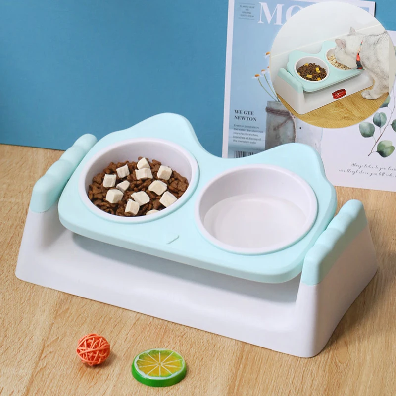 

Pet Cat Bowl Non-slip Double Bowls for Cats Dogs Dual-use Pet Bowl With Raised Stand Kitten Puppy Feeder Waterer Cat Accessories