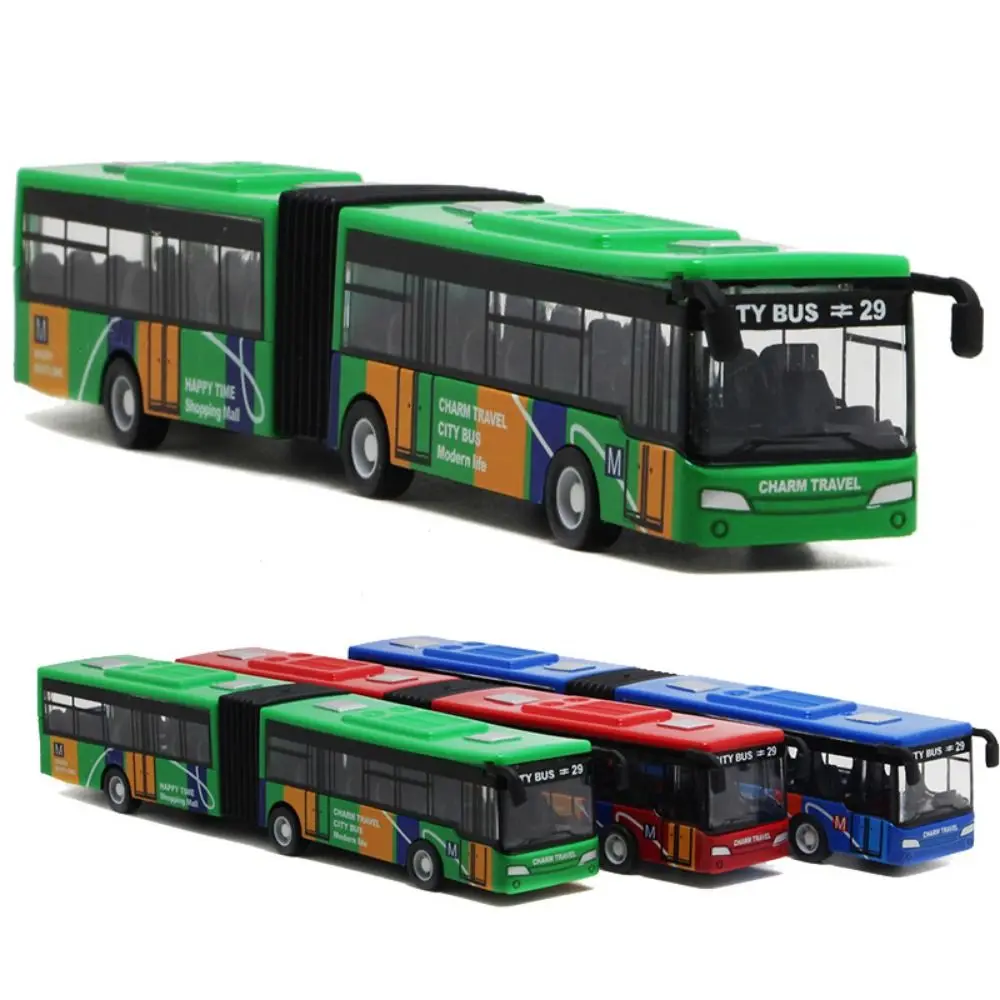 

High Quality High Imitation Vehicle Model Ornaments Pull Back Double Section Extended Bus Toys Alloy Bus Model