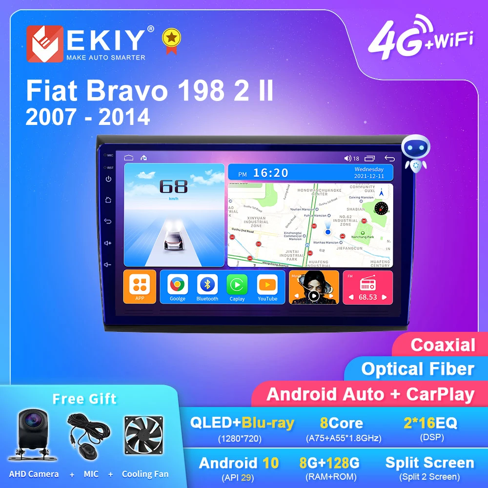

EKIY T7 Android 10 For Fiat Bravo 198 2 II 2007 - 2014 Car Radio Multimedia Player Navi Carplay 2Din Tape Recorder Head Unit DVD