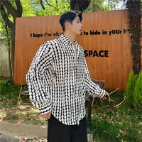 social men shirt chiffon vintag print long sleeve shirt loose oversize blouse casual top korean streetwear mens designer cothes