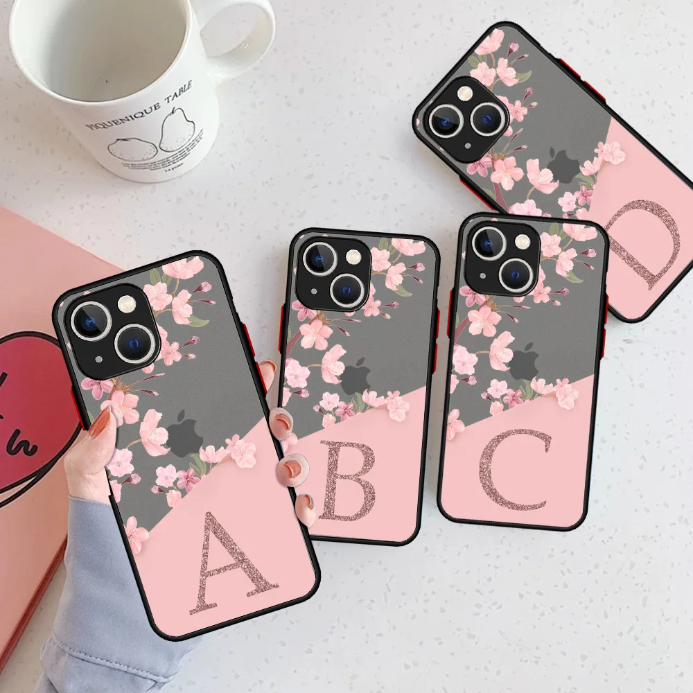 

Custom Cherry Blossom Flower Initial Alphabet A Matte Case For Apple iPhone 13 Pro 11 12 7 XR X XS Max Plus SE 2022 Phone Cover