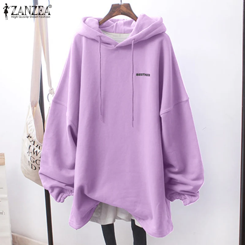 

Осень 2022, модные женские толстовки, свитшоты ZANZEA, пуловеры с вышивкой и длинным рукавом, повседневные однотонные свободные топы большого ра...