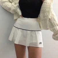 2021 embroidery letter casual pleated skirt y2k preppy style high waist patchwork a line mini short skirt mall goth streetwear
