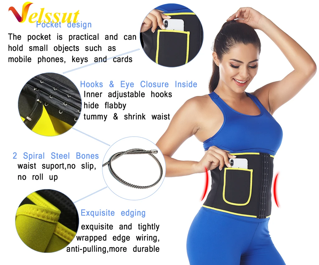 Velssut Waist Trainer Slimming Wrap Body Shaper Workout Neoprene Fitness Belt Sauna Sweat Weight Loss Trimmer Corset Shapers
