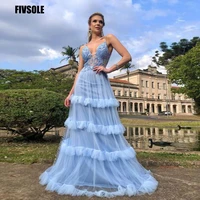 fivsole real photo illusion back evening dresses v neck appliques tiered prom gowns long formal party dress 2022 robes de soir%c3%a9e
